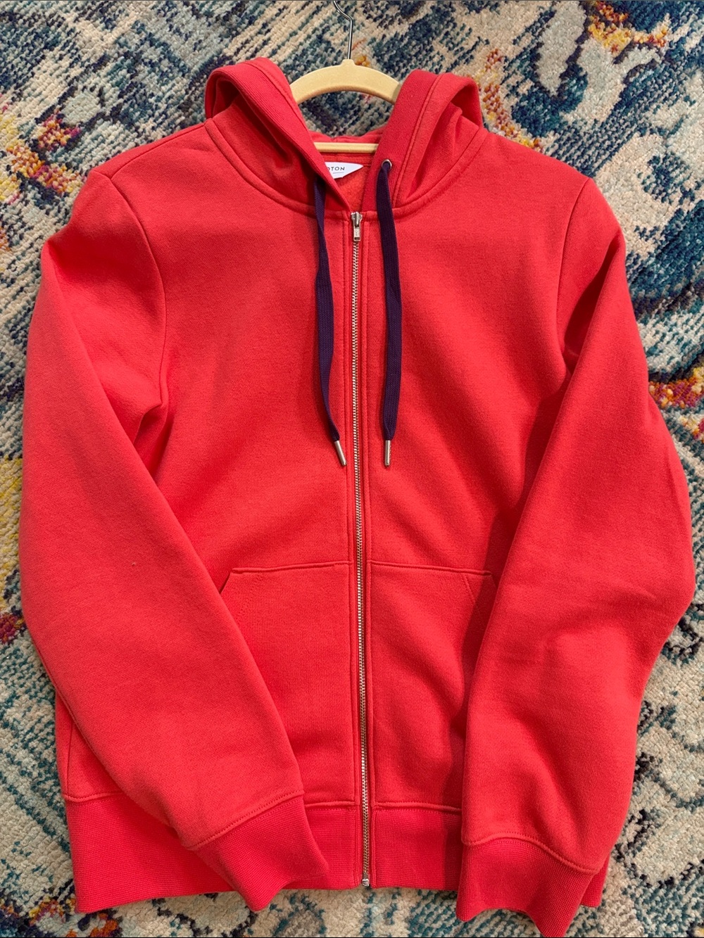 Women's Peloton Red Zip-Up Hoodie with Navy Drawstrings